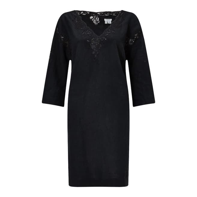 Jigsaw Black Floral Embroidered Linen Dress