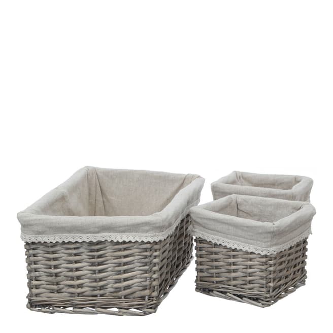 Premier Housewares Mesa Baskets, Willow / Fabric Lining, Set of 3