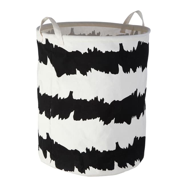 Premier Housewares Laundry Basket, Black / White Fabric