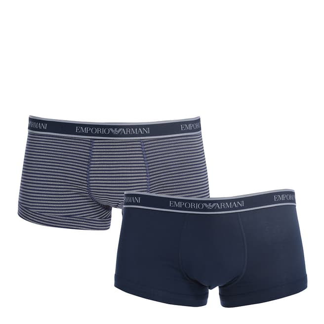 Armani Blue Stone Stripe 2 Pack Knit Boxer Short