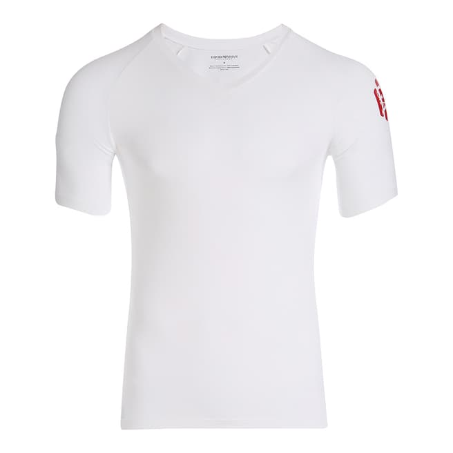 Armani White V Neck Knit T Shirt