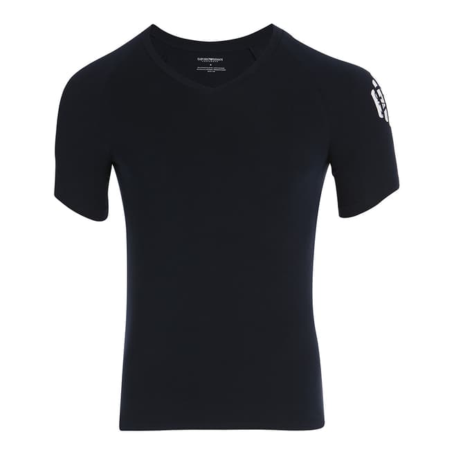 Armani Marine Blue V Neck Knit T Shirt