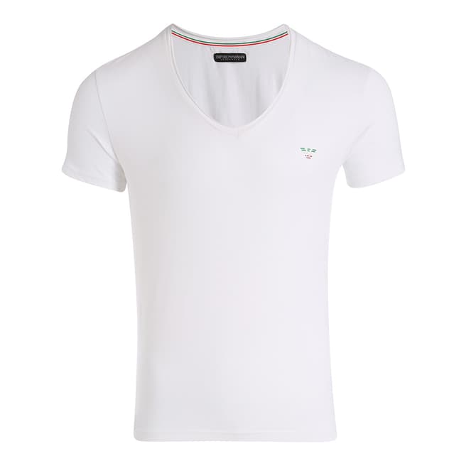 Armani White V Neck Knit T Shirt