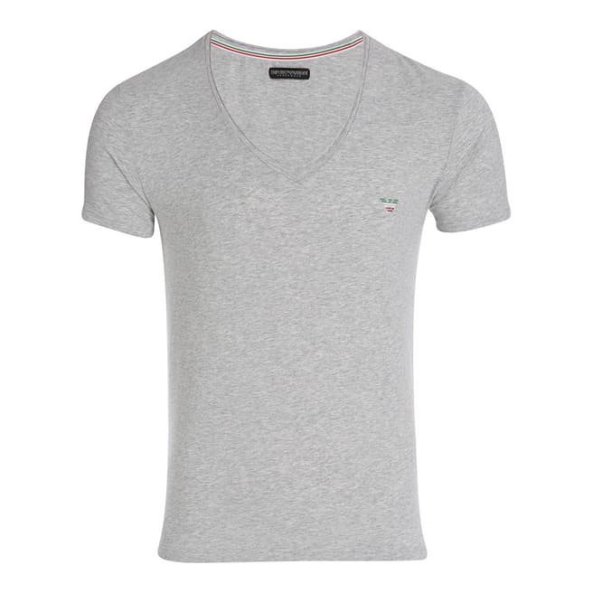 Armani Melange Grey V Neck Knit T Shirt