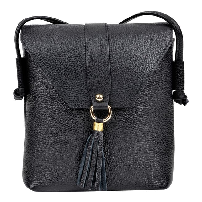 Sofia Cardoni Black Leather Tassel Shoulder Bag