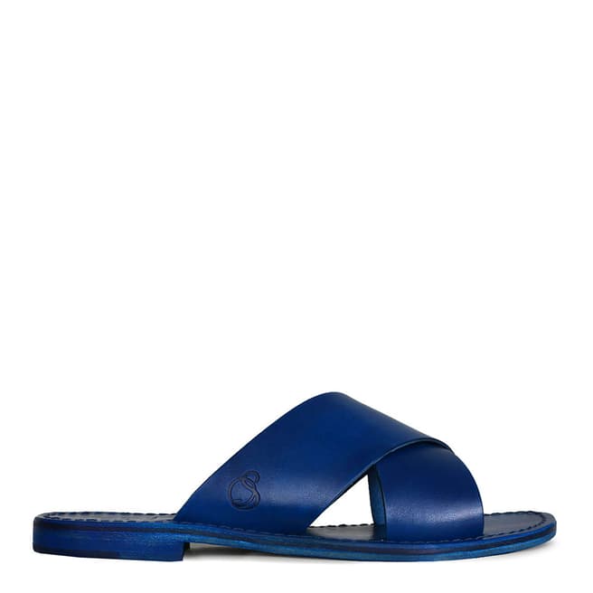 Oliver Sweeney Blue Leather Meana Flat Sandals 