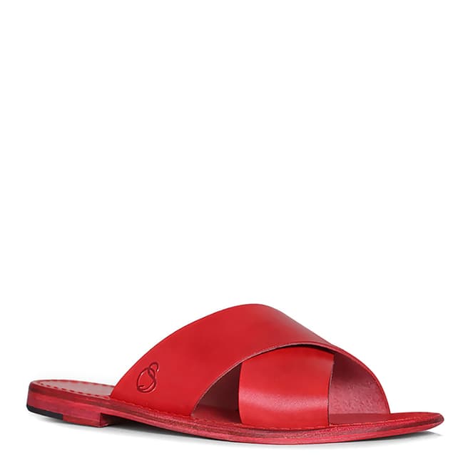 Oliver Sweeney Red Leather Meana Flat Sandals 