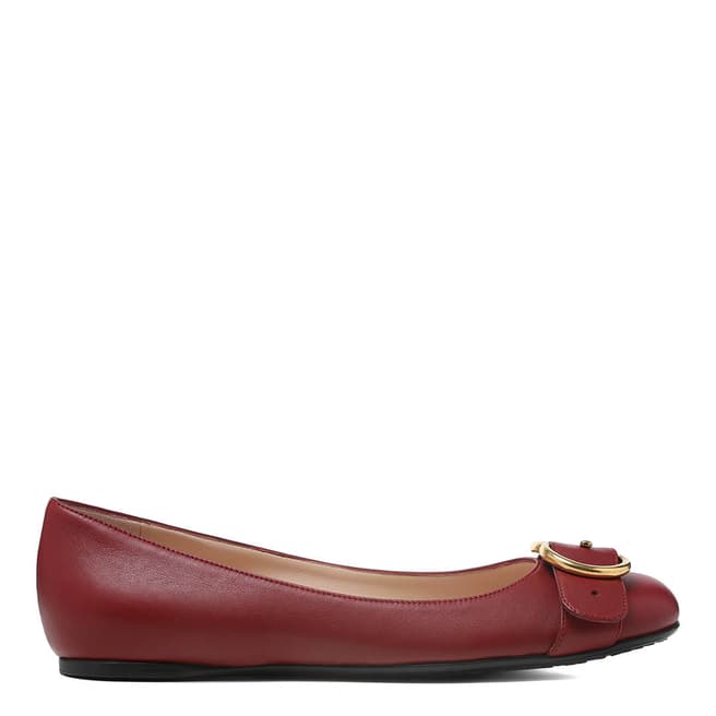 Gucci Red Wine Leather GG Buckle Flats 