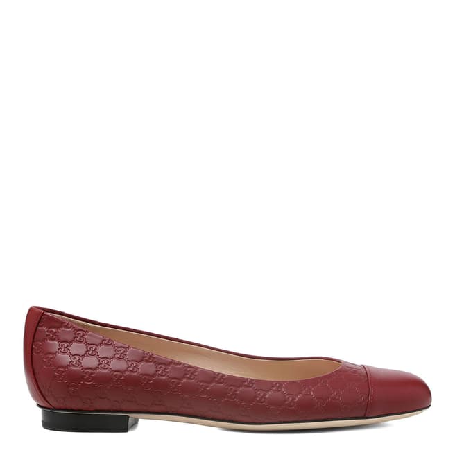 Gucci Burgundy Leather Gucci Embossed Flats 