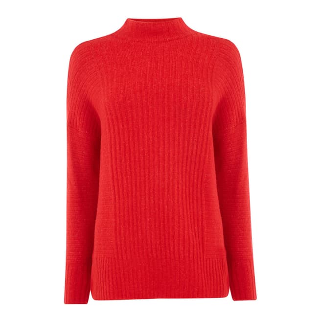 Warehouse Bright Red Wide Ribbed Cosy Funnel Neck 