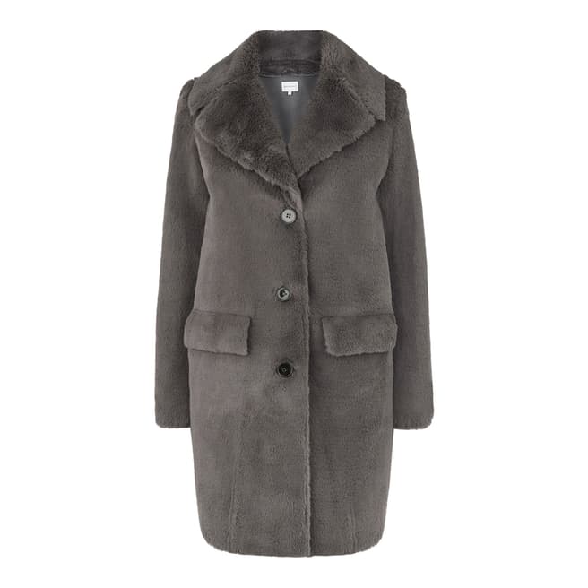 Warehouse Dark Grey Longline Femme Faux Fur Coat