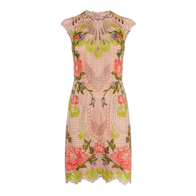 Karen Millen Nude/Multi Chemical Lace Embroidered Dress