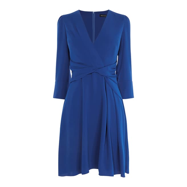 Karen Millen Blue Wrap Waist Crepe Dress