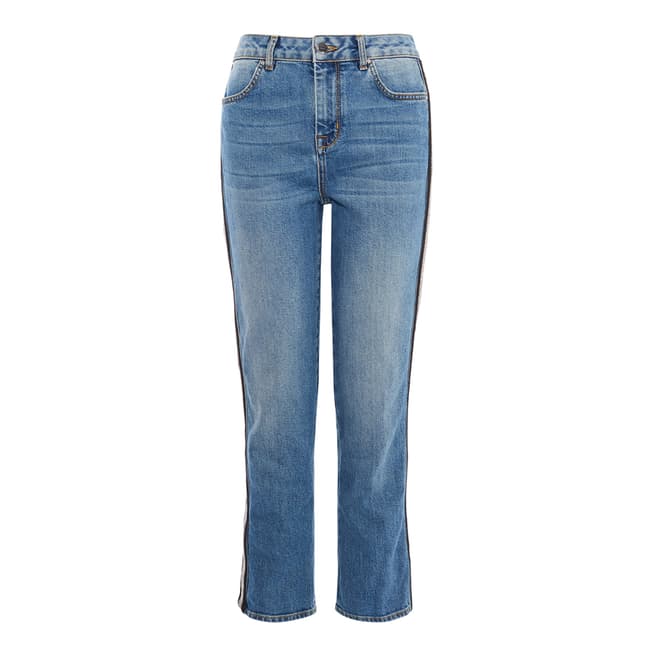 Karen Millen Mid Blue Beaded Side Skinny Stretch Jeans
