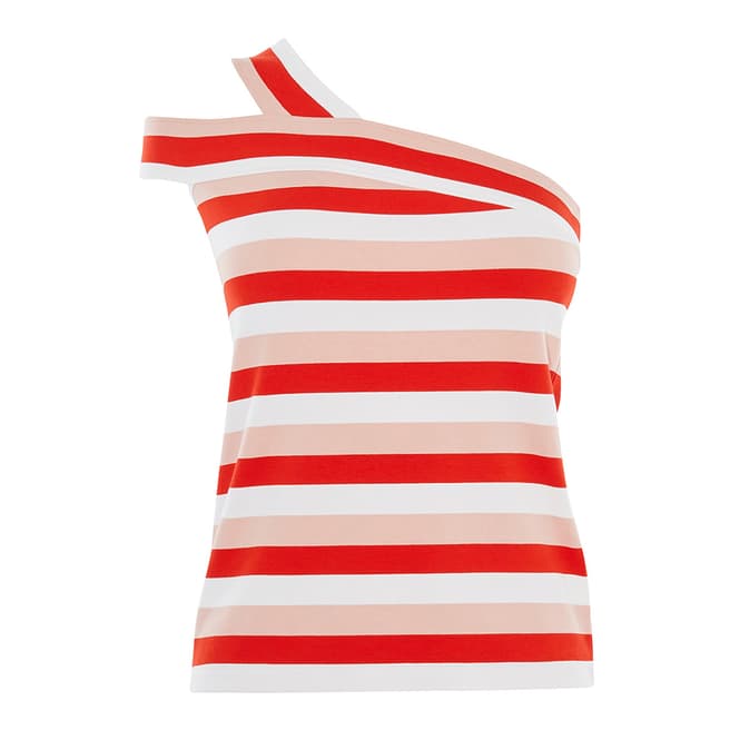 Karen Millen Red Striped One-Shoulder Top