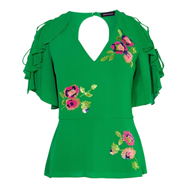 Karen Millen Green Floral Embellished Top