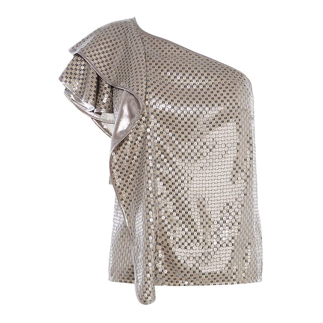 Karen Millen Silver Sequin One-Shoulder Top