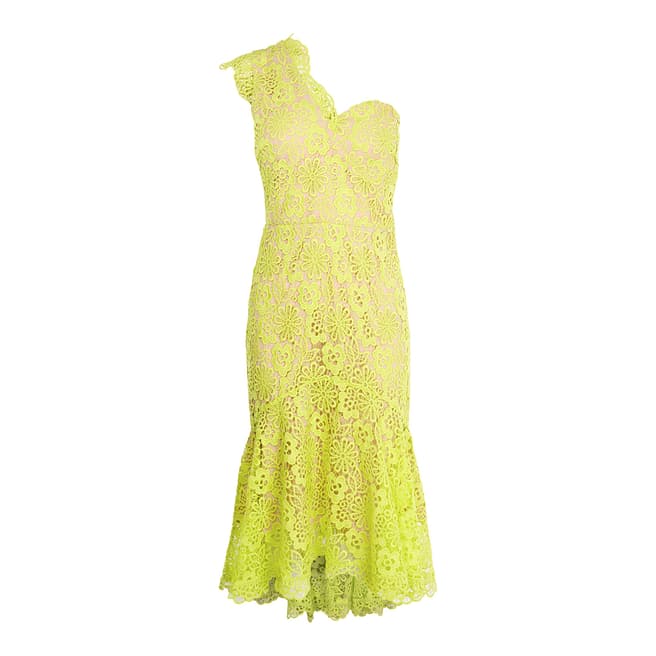 Karen Millen Lime One-Shoulder Lace Midi Dress
