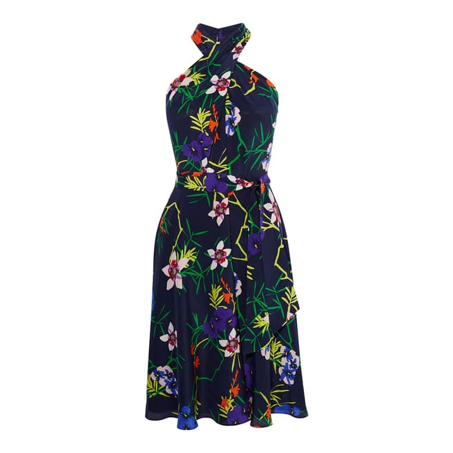 Karen Millen Navy Floral Silk Dress
