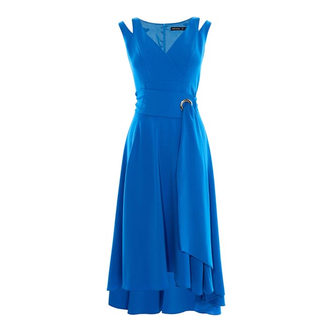Karen Millen Blue Belted Colourful Fluid Dress