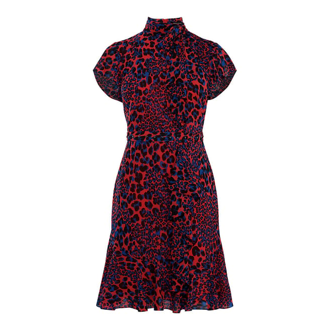 Karen Millen Red Ruffle Leopard Dress