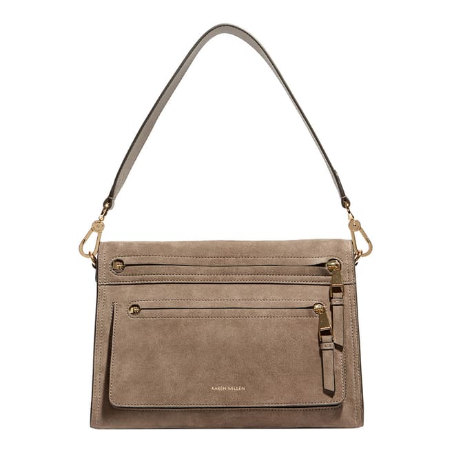 Karen Millen Grey Leather Double Zip Bag