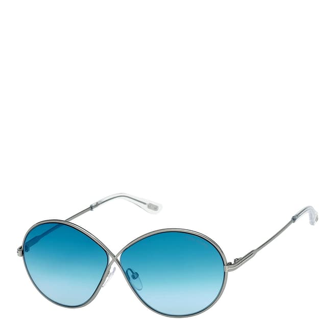 Tom Ford Women's Shiny Light Silver/Blue Mirrored Sunglasses 64mm