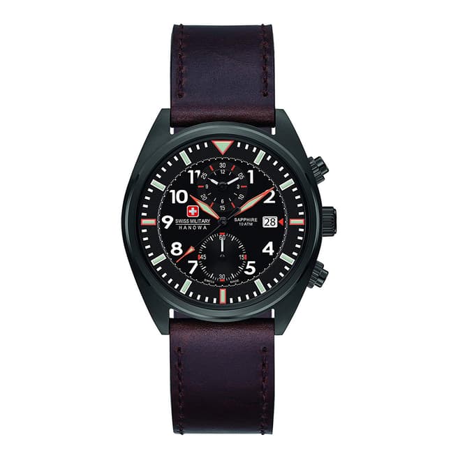 Swiss Military Brown Leather Strap Watch With Black Dial