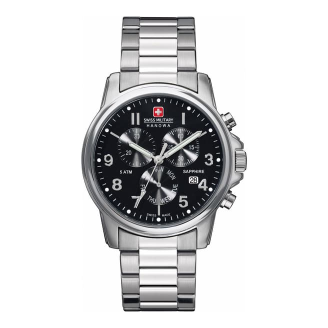 Swiss Military Chrono Silver Bracelet Watch with Black Dial