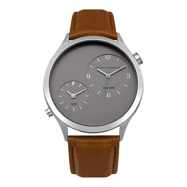 French Connection Tan Leather Strap Silver Case Watch