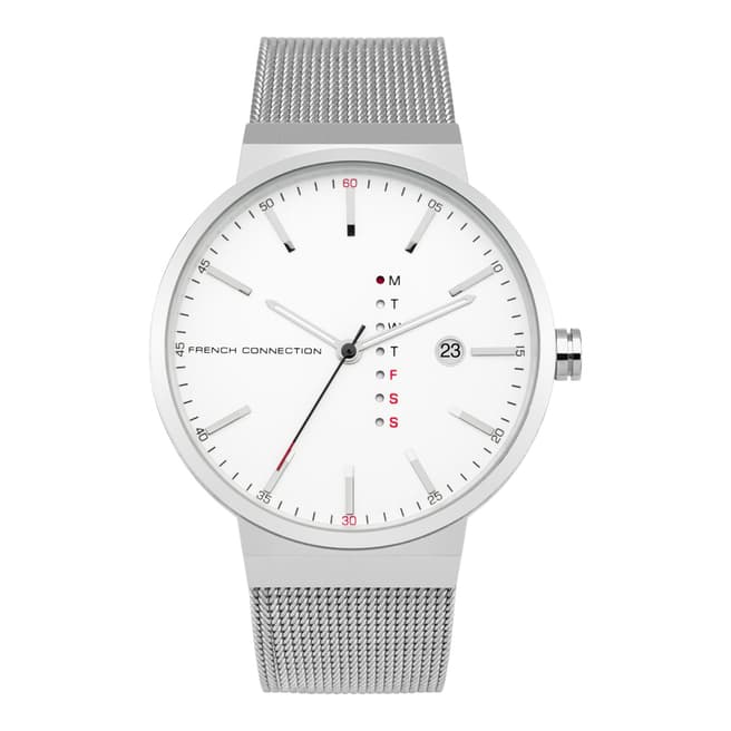 French Connection White Dial Stainless Steel Mesh Strap Watch