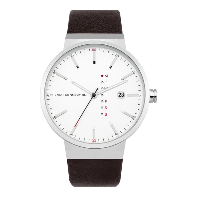 French Connection Tan Leather Strap Watch With White Dial