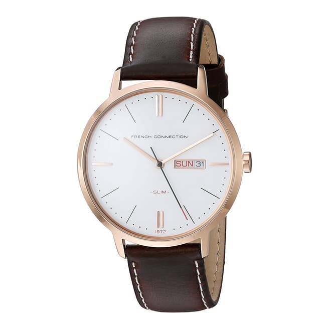 French Connection Brown And Rose Gold Date Window Watch