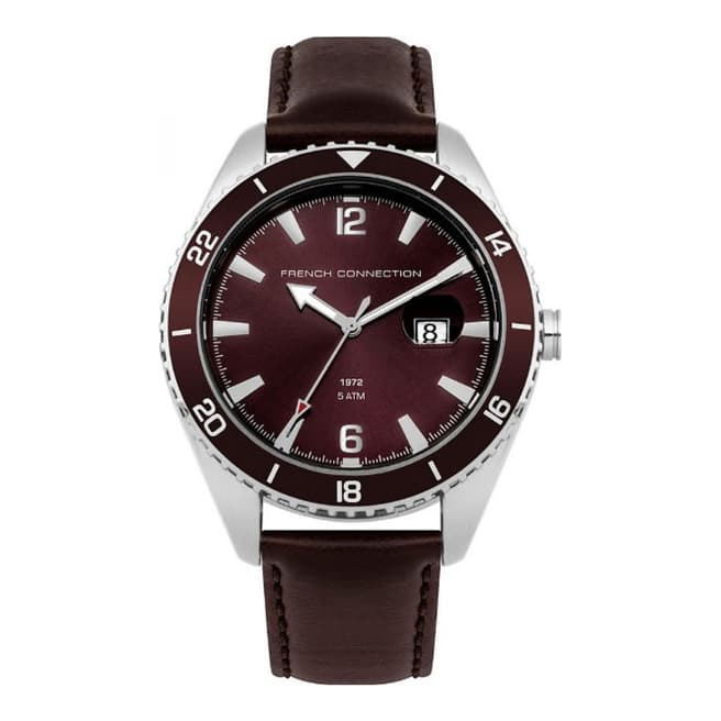 French Connection Brown Satin Dial With Brown Leather Strap Watch