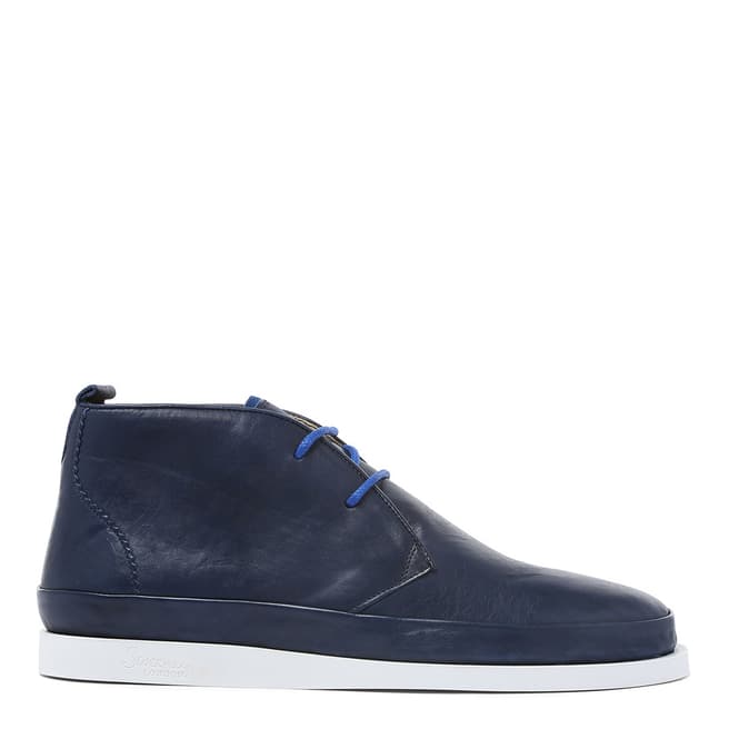 Sweeney London Navy Leather Islingword Mid-Top Trainers