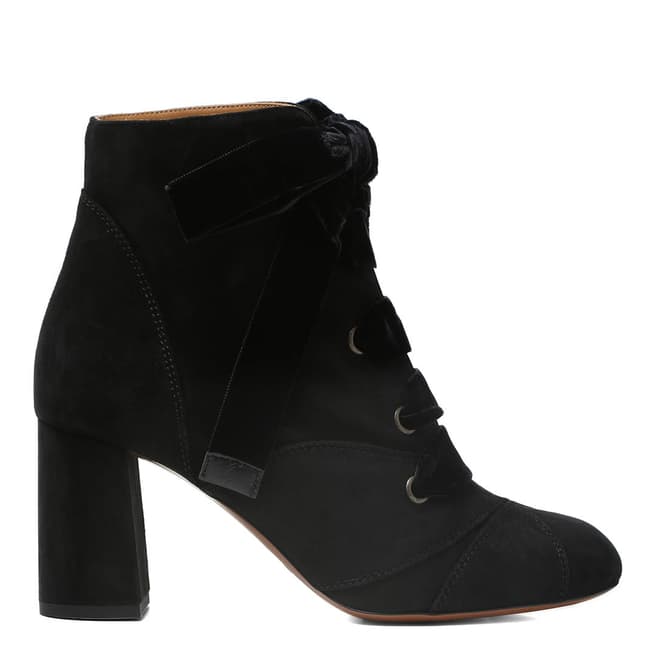 Chloé Black Suede Graphic Leaves Ankle Boots