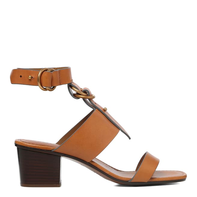 Chloé Cognac Brown Leather Kingsley Heeled Sandals  