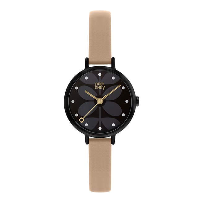 Orla Kiely Black Dial and Pink Leather Strap Ivy Watch