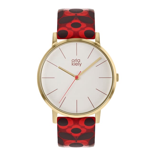 Orla Kiely Cream Dial & Dark Red Printed Flower Pattern watch