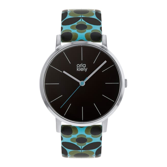 Orla Kiely Black Dial & Blue Printed Flower Pattern Watch