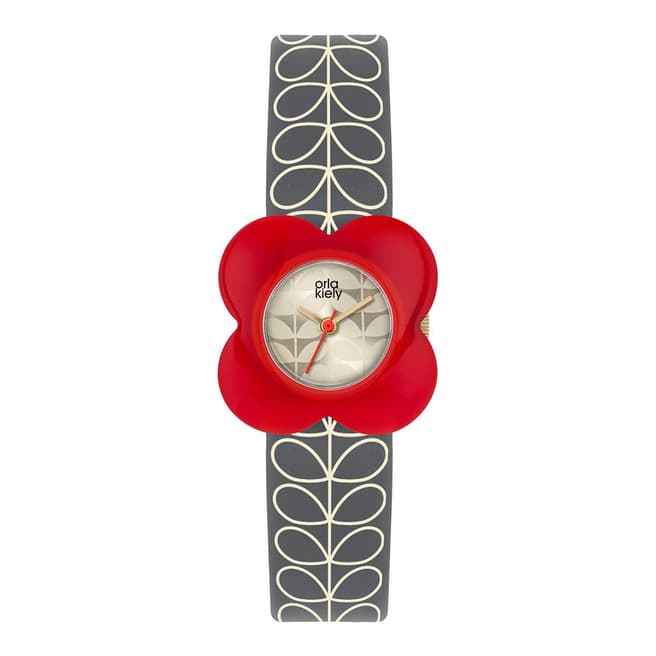 Orla Kiely Cream Dial & Grey Stem Print Leather Strap Poppy Watch