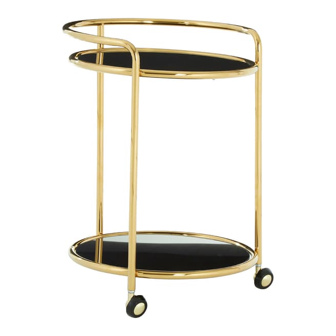 Fifty Five South Novo Round Trolley, Black Tempered Glass, Gold Finish Frame