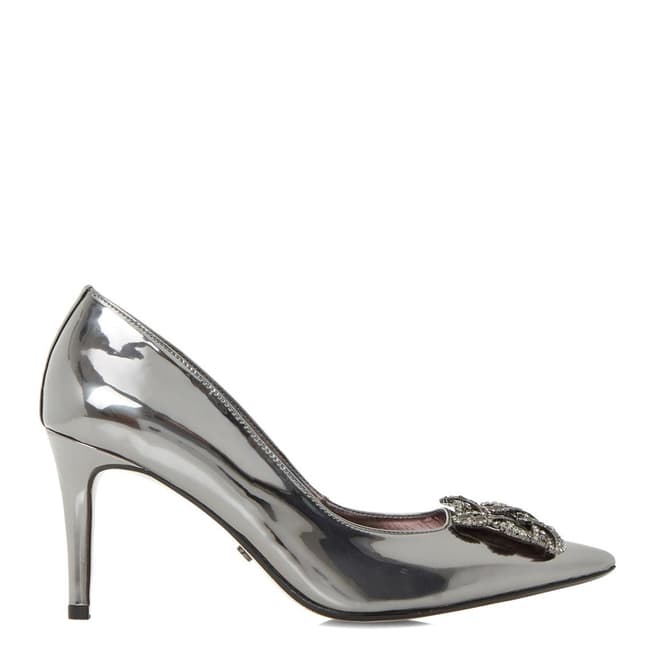 Dune London Pewter Metallic Betti Jewelled Brooch Court Shoes 