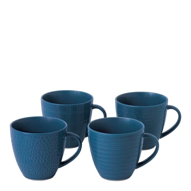 Gordon Ramsay Set of 4 Blue Maze Grill Mixed Texture Mugs, 295ml