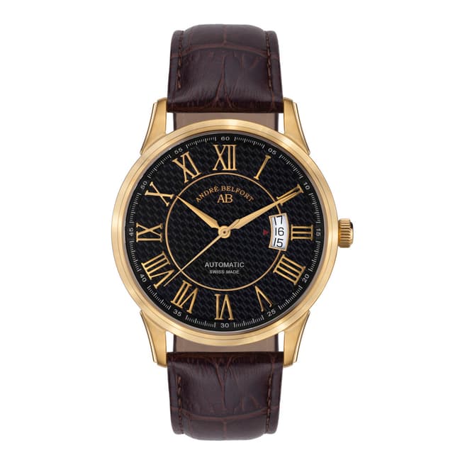 Andre Belfort Men's Brown Leather Stainless Steel Watch