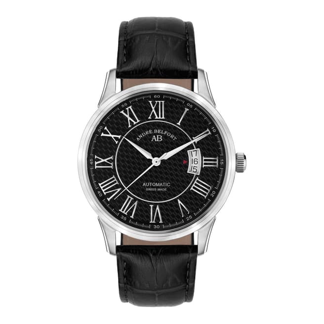 Andre Belfort Men's Black Leather Stainless Steel Watch