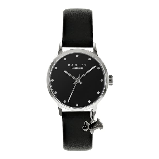 Radley Black Leather Strap Watch with Hanging Dog Charm