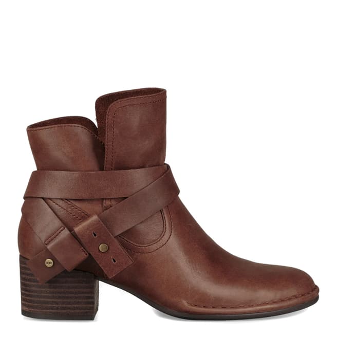 UGG Brown Leather Elysian Block Heel Ankle Boots