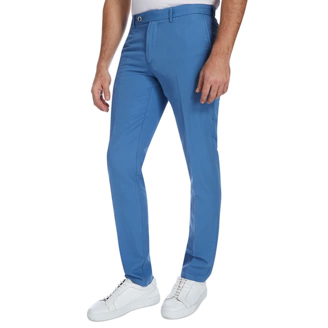 Hackett London Blue Garment Dye Cotton/Linen Trousers