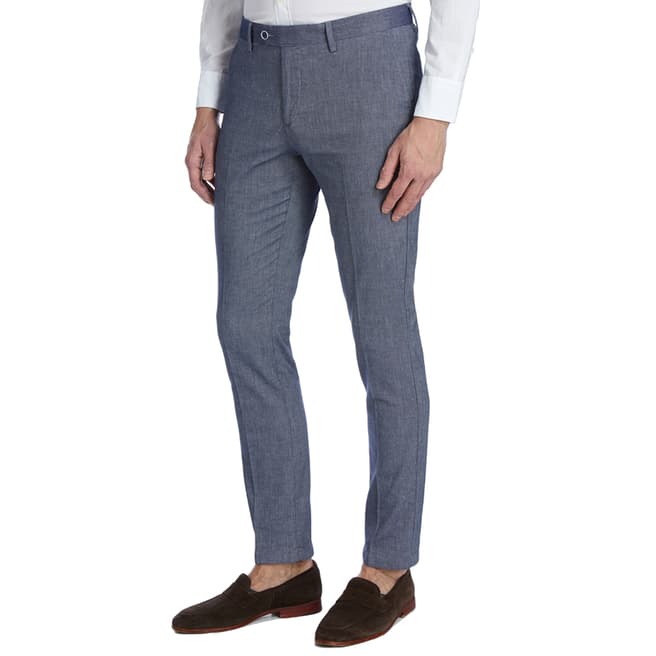 Hackett London Grey Birdseye Cotton/Linen Trousers